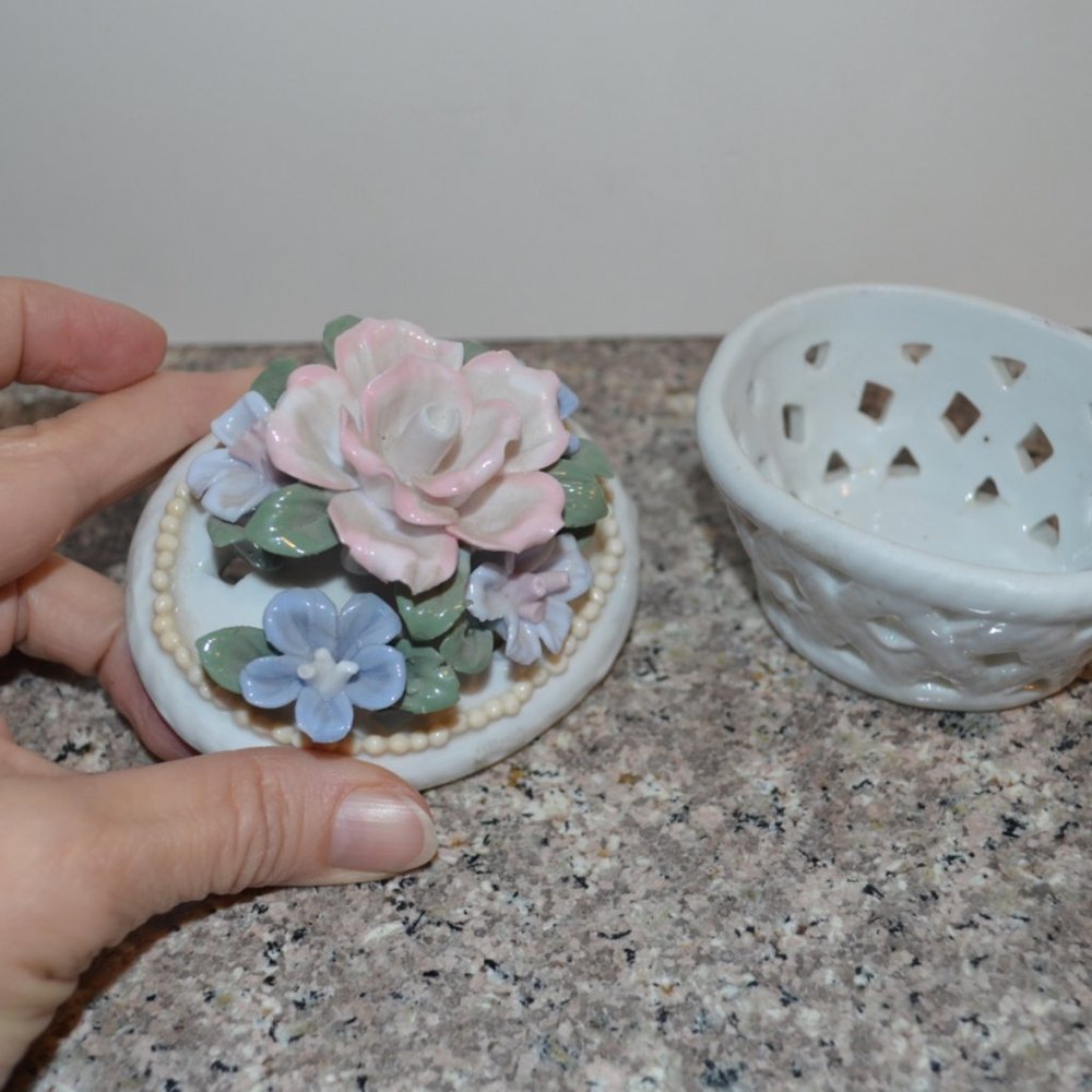 Handmade Collectibles Ceramic Clay Basket with Flowers on Top miniature